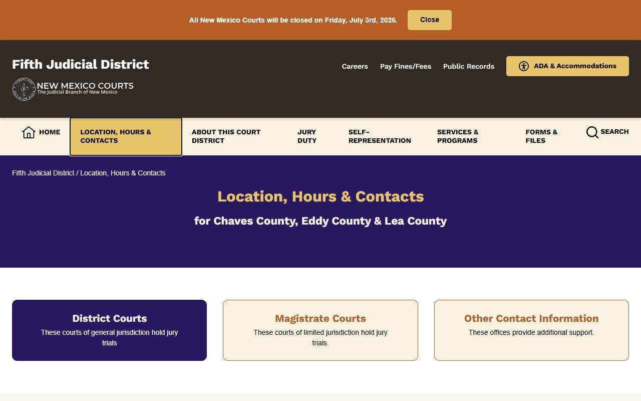 Lea County court records after arrest Fifth Judicial District court contacts
