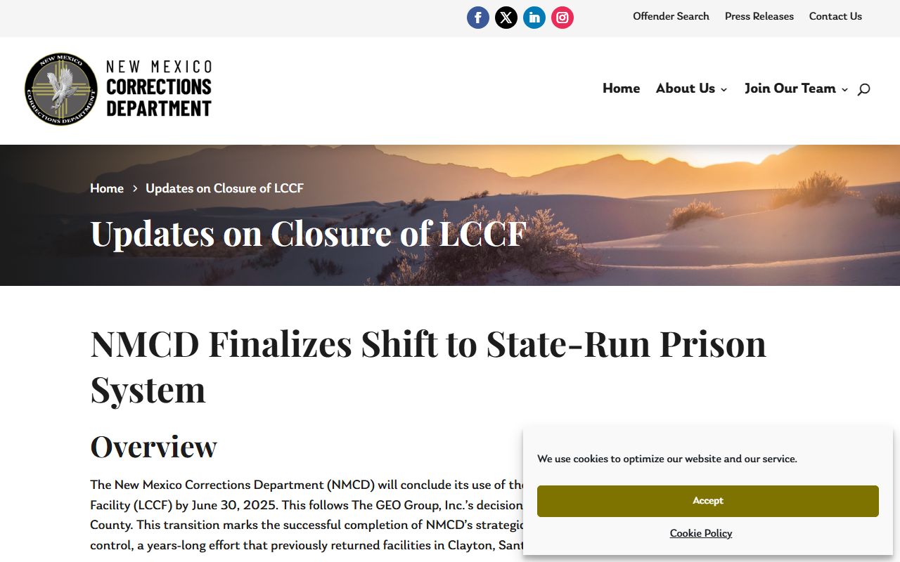 NMCD closure update for Lea County Correctional Facility inmate transfers