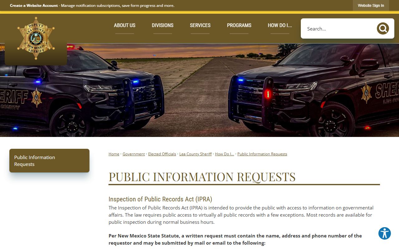 Lea County inmate records sheriff public information request contact page