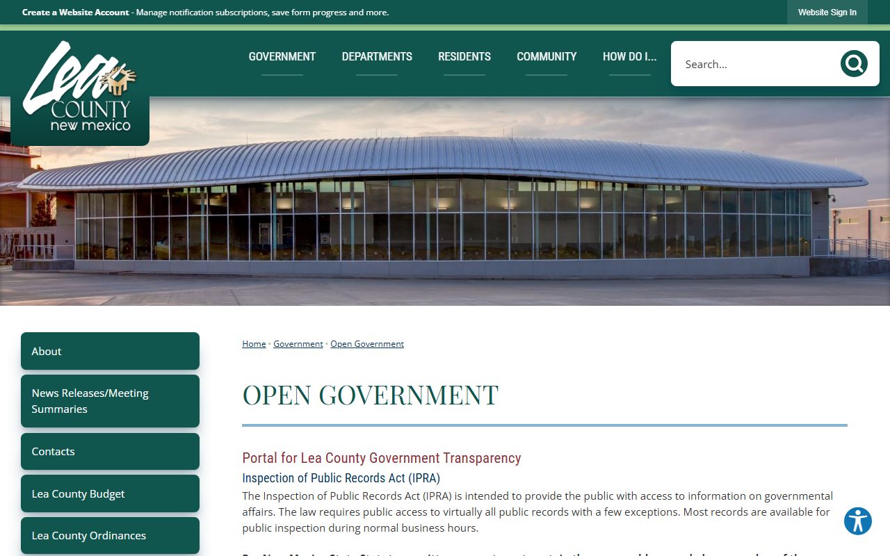 Lea County jail mugshots county open government IPRA request page