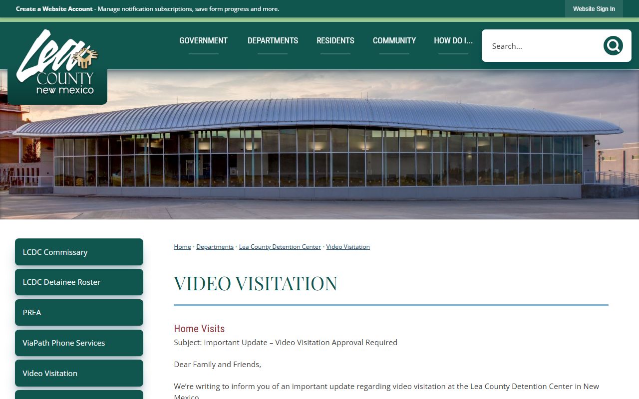 Lea County Detention Center inmate video visitation rules and schedule