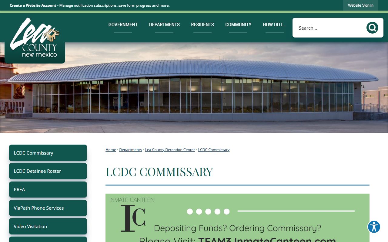Lea County Detention Center inmate commissary carepack page